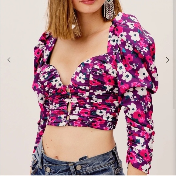 NWT For Love And Lemons Penny Floral Crop Blouse - Size XXS - Picture 1 of 14